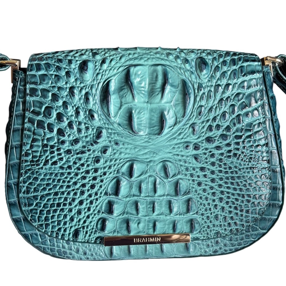 Brahmin Small Turquoise Royalty Ombré Crossbody Bag Gator NWOT